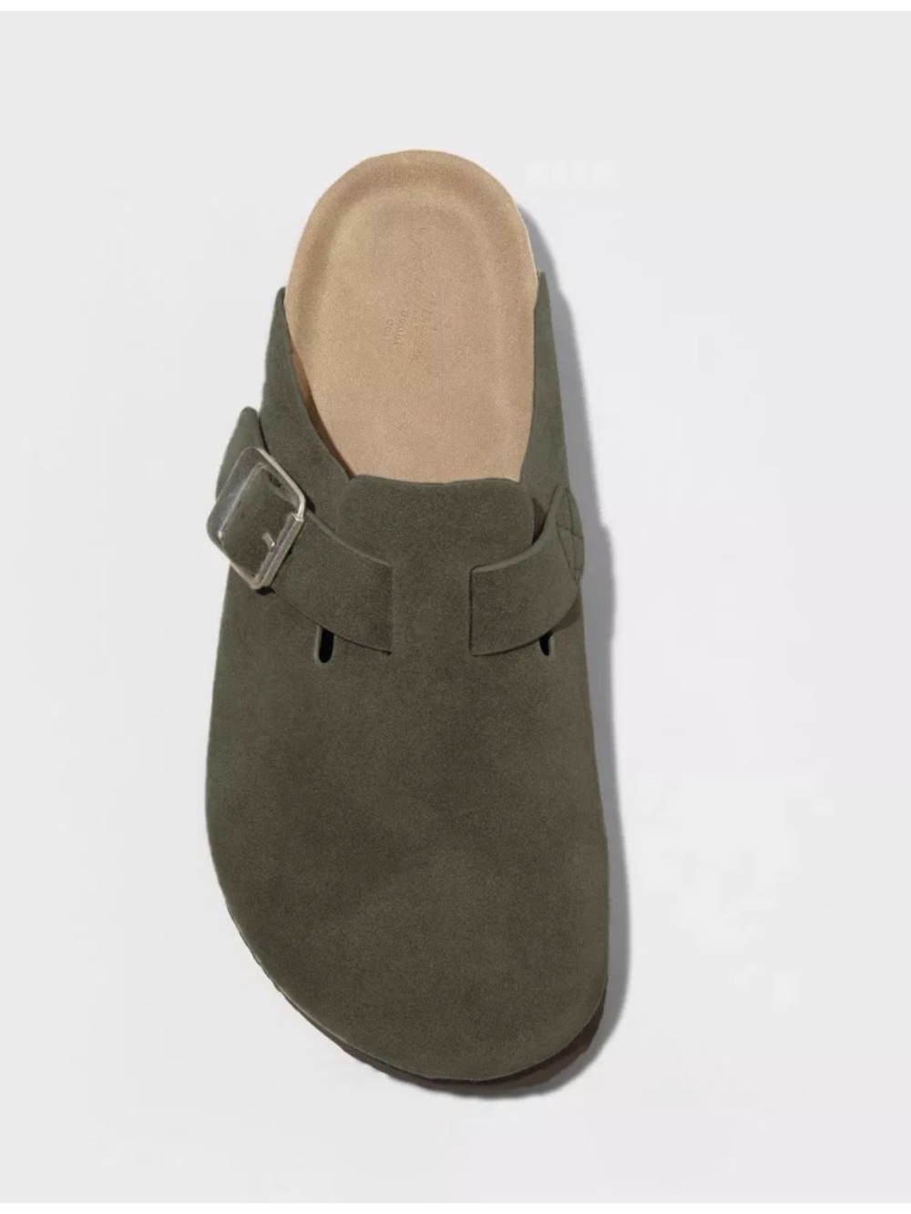 Men's Olive Suede Slip-On Clog with Buckle